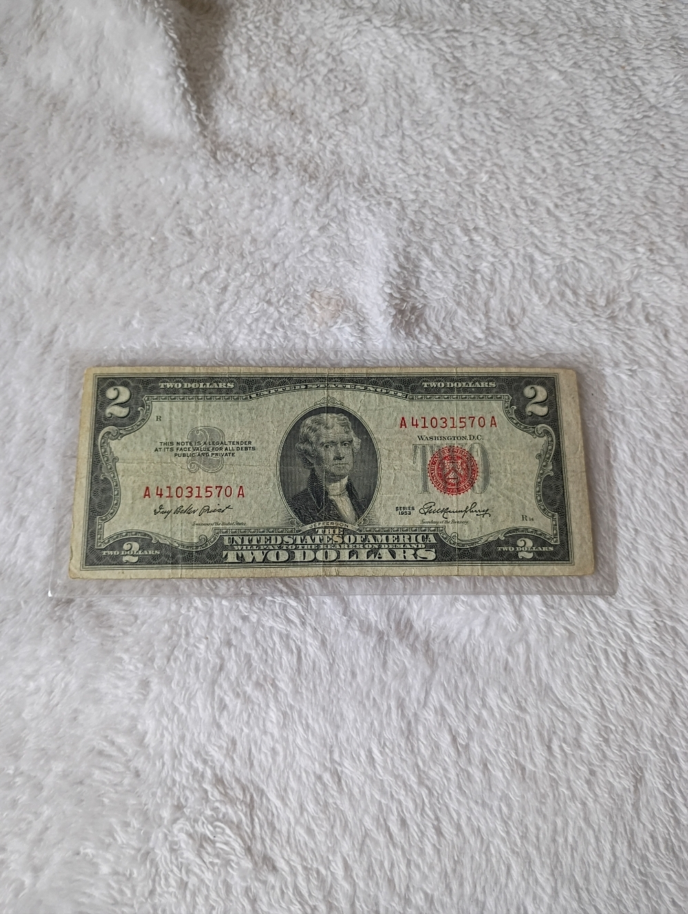 Vintage U.S. Two Dollar Bill with Red Seal